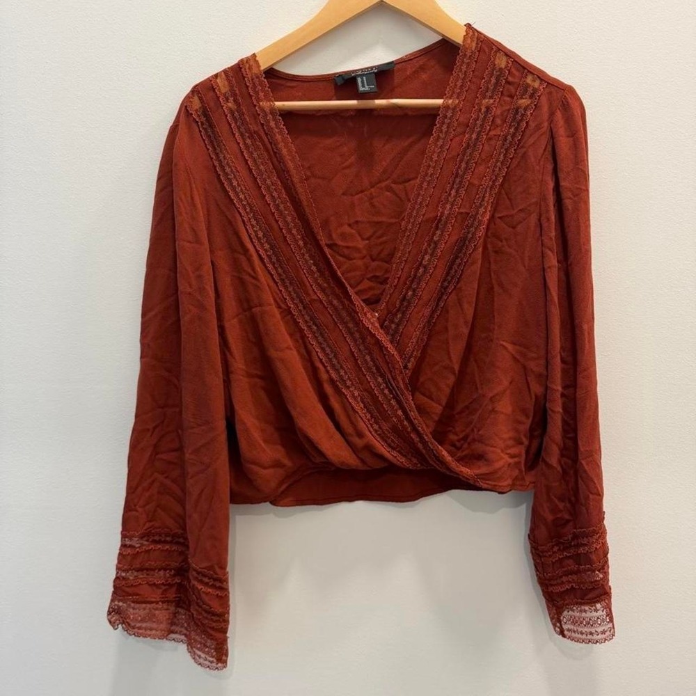 Forever 21 Rust Lace Trim Wrap Top Medium Y2K Boho size M